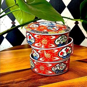 Vintage Japanese Imari Jubako Bento Box | 3-Tier Stackable Porcelain Container